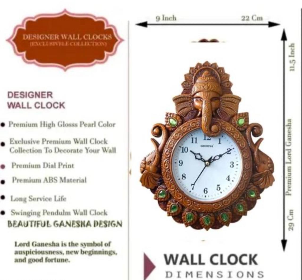 Lord Ganesha Analog Wall Clock – Elegant Home Decor
